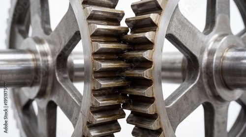 Extreme Close Up of Intricate Heavy Duty Industrial Metal Gears and Cogs