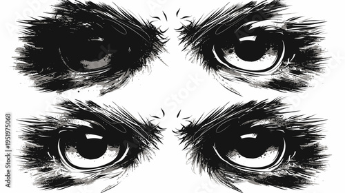 Pair of intense eyes with heavy, expressive shading in a monochromatic sketch style