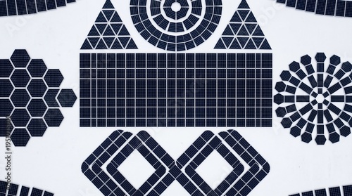 Abstract Architectural Geometric Floor Plan with Blue and White Technical Patterns