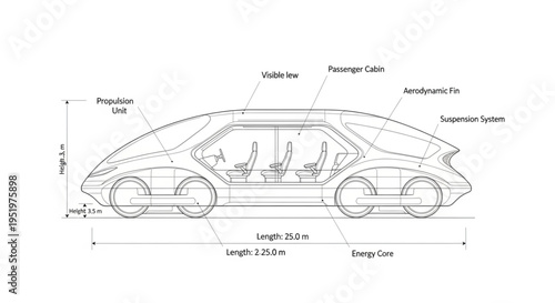 Futuristic Autonomous Vehicle Concept Design Blueprint.