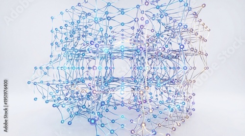 Abstract Glowing Blue and Purple Digital Network and Molecular Data Structure