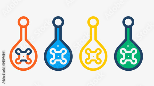 Four abstract colored pendant icons on a white background in line art style
