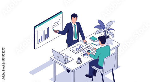 Vector illustration of business meeting with two people at desk