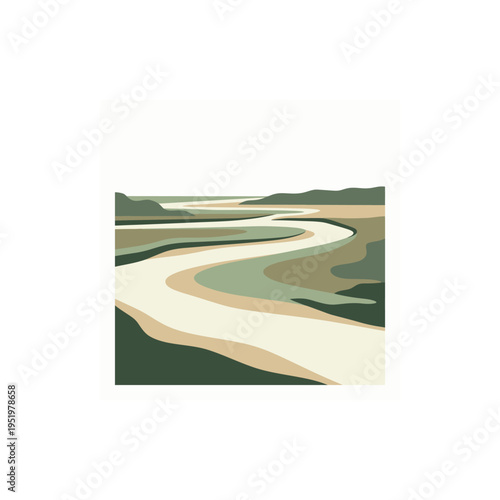 River Floodplain Habitat Muted Flat Vector