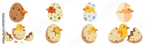 HATCHING ICON - Small beak poking through a speckled egg shell  Flat Vector Illustration on Transparent Background