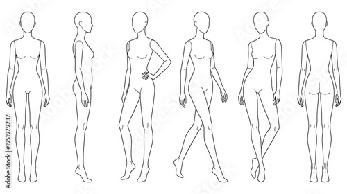 Female fashion croquis set for clothing design and figure sketching