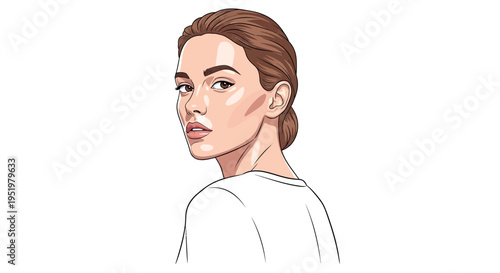 Elegant Woman's Portrait with Side Glance and Stylish Hair Bun