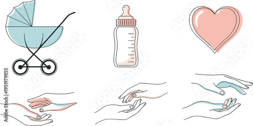 A collection of baby care items on transparent background