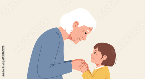 Grandmother holding child's hands in a loving gesture, showcasing intergenerational bond