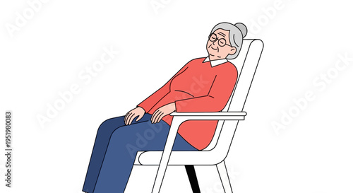 Elderly woman relaxing peacefully in a chair with her eyes closed, enjoying a moment of calm.