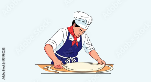 Skilled Chef Expertly Kneading Pizza Dough on a Wooden Surface for Authentic Culinary Creation