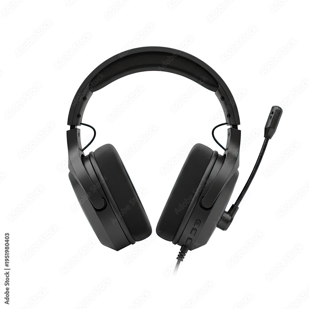 Fototapeta premium Black Gaming Headphones with Microphone on White Background