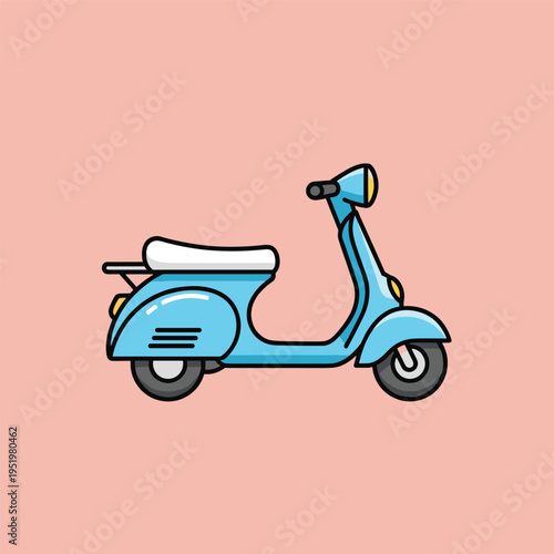 Blue Vintage Style Motor Scooter Vehicle.