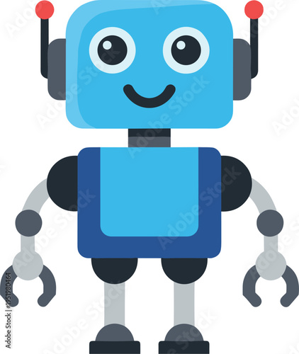 A cheerful blue robot with a smiley face on transparent background
