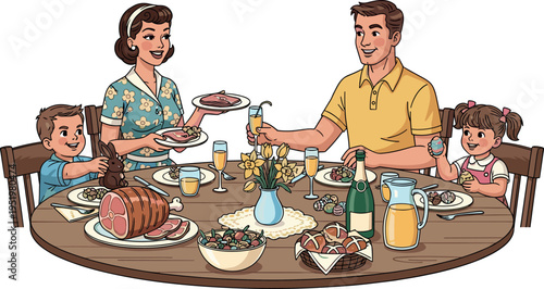 A happy family enjoying a meal together on transparent background