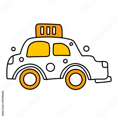 taxi car vehicle with checkered top sign for transportation and city travel