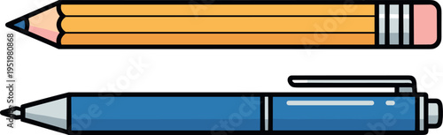 A pencil and a pen are shown on transparent background