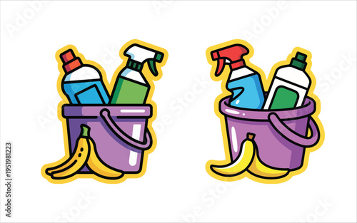 
Cleaning bucket and mop with soap suds illustration