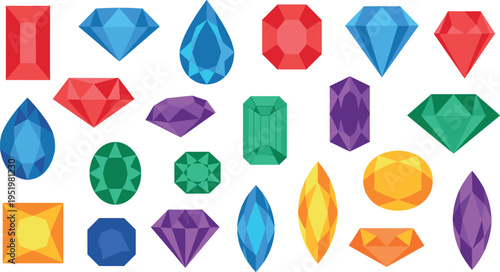 A collection of colorful gemstones on transparent background