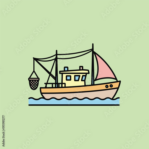 Small fishing boat on water sailing.