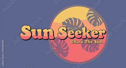 Vector logo with sun and palm leaves, Sun Seeker phrase