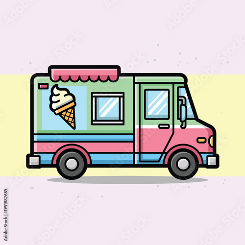 Colorful ice cream truck vehicle.