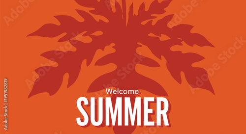 Summer welcome banner vector with tree silhouette