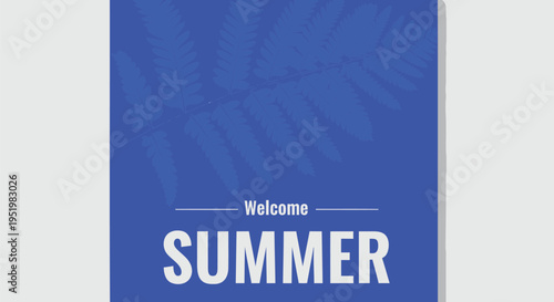 Summer welcome banner vector, blue background with white text