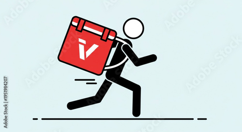 Fast Food Delivery Person Running With Insulated Bag.