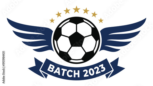 Soccer ball with wings and stars, batch 2023 design, sports emblem