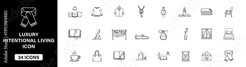 Intentional Living Line Icons Set Mindful Lifestyle Habits Minimal Vector Pack