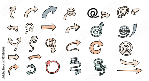 A clean, minimalist illustration featuring various arrow shapes. Ideal for representing concepts like flow, progress, direction, or decision-making in