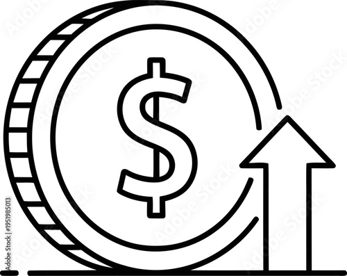 Monetary value increase depicted by coin and arrow