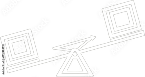 Seesaw comparing two geometric boxes for weight balance