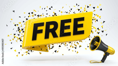 3D illustration of a megaphone with a free sign.