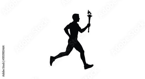 A runner holding a torch depicted in a striking black silhouette