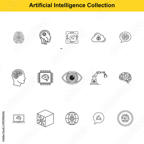 Outline icons represent artificial intelligence concepts involving cognitive processing.