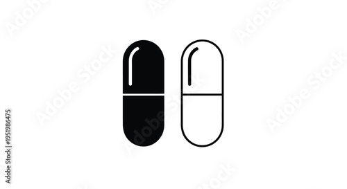 Two capsule pills one dark and one light in silhouette