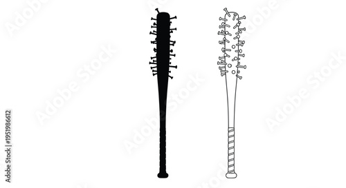 Baseball bat and balls in contrasting styles a striking silhouette