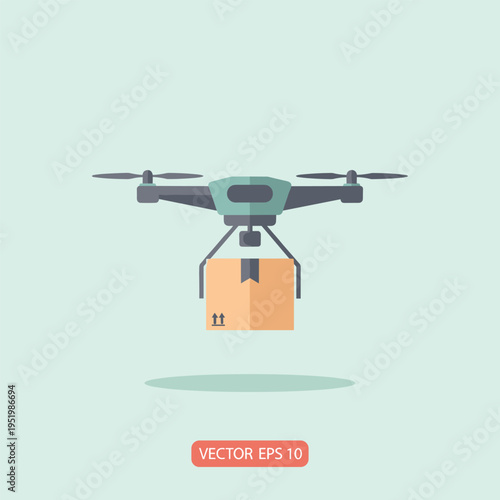 Drone Carrying Brown Delivery Box Aerial.