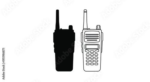 Two walkie talkies displayed one black and one white silhouette