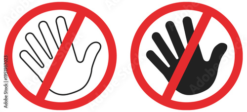 No sign hand icon, warning and prohibition symbol, representing stop, do not enter, access denied, or restricted action concept vector