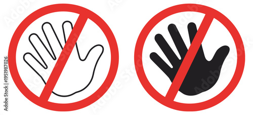 Hand with no sign icon, indicating prohibition, caution, stop gesture, and restricted area or action warning vector