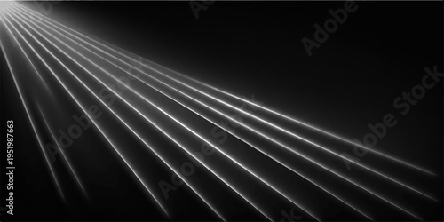 Abstract radiant lines of light elegantly emerge from the darkness, illuminating the void with a sense of wonder and possibility. The lines converge, drawing the eye upwards.