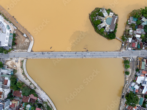 Bilde på lerret Aerial view of the flooded Perfume River in Hue, Vietnam, after heavy rains