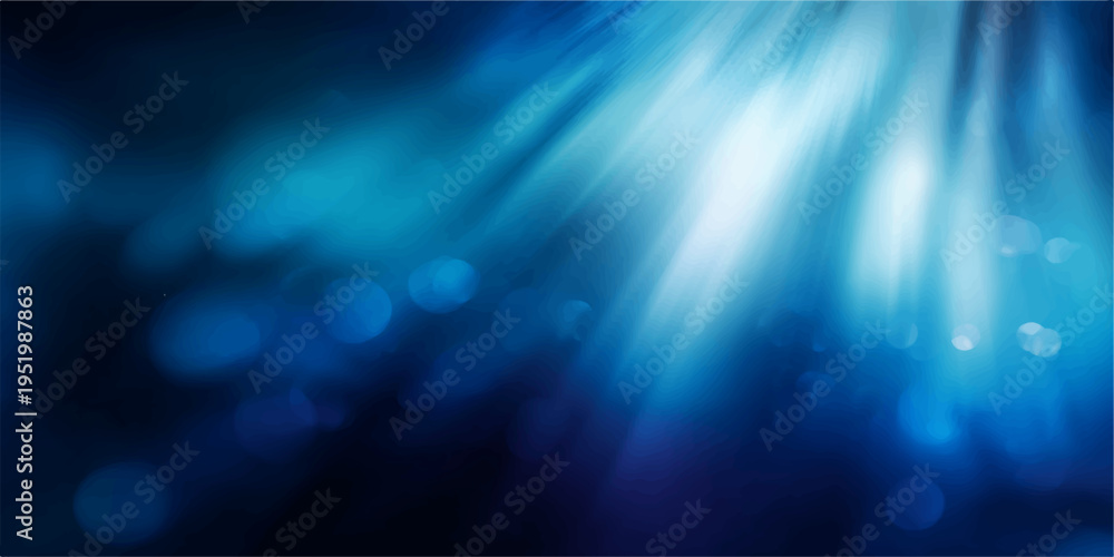 Obraz premium Abstract deep blue aquatic underwater scene with rays of light penetrating the depths, creating a sense of ethereal mystery and tranquility. 