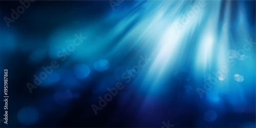 Abstract deep blue aquatic underwater scene with rays of light penetrating the depths, creating a sense of ethereal mystery and tranquility. 