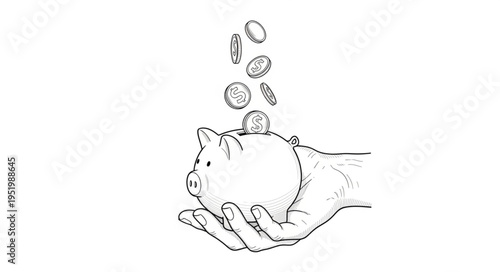 Piggy Bank Savings - Coins Falling into a Handheld Piggy Bank.