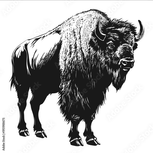 black silhouette bison on a white backgrounk vector