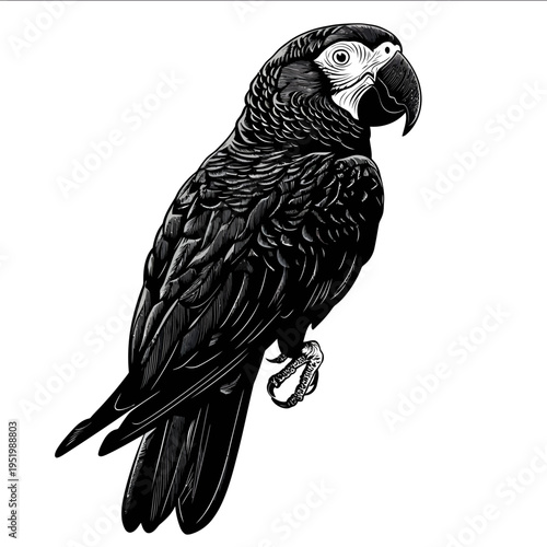 black silhouette African gray parrot on a white backgrounk vector